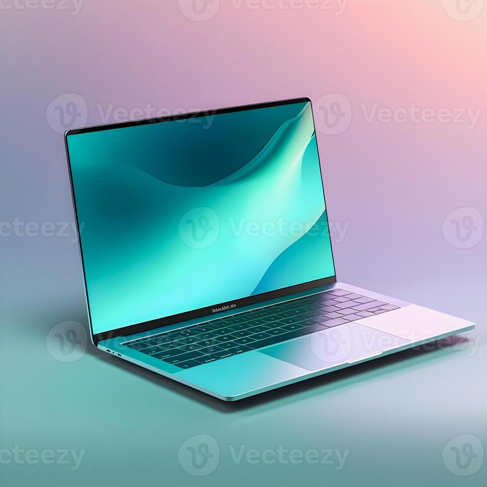 Sleek Laptop Mockup Trendy Background, High Quality and Realistic, Perfect for Marketing photo