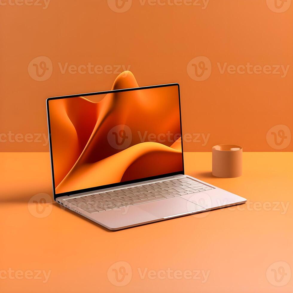 Sleek Laptop Mockup Trendy Background, High Quality and Realistic, Perfect for Marketing photo