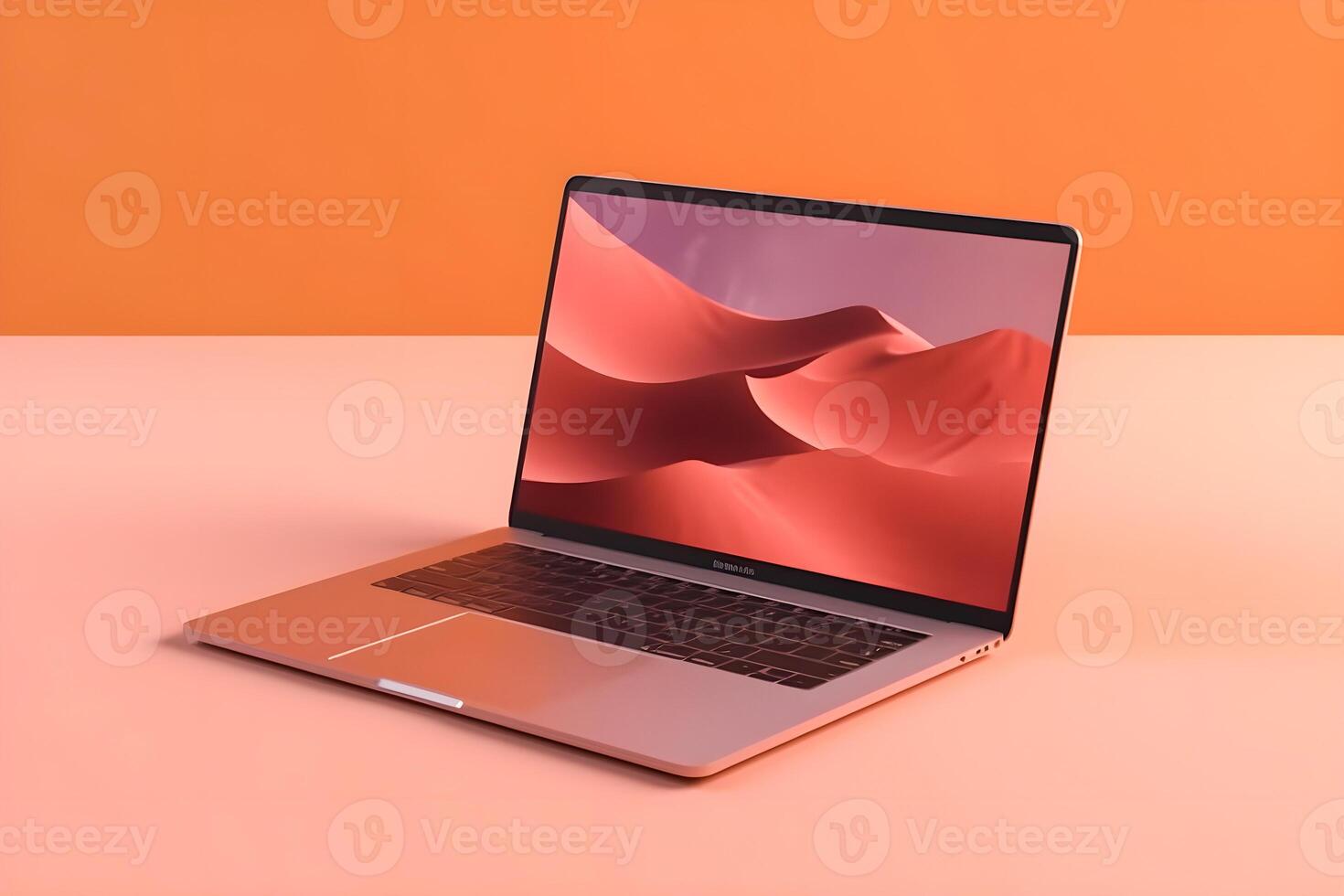 Sleek Laptop Mockup Trendy Background, High Quality and Realistic, Perfect for Marketing photo