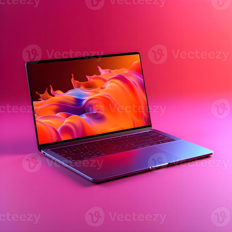 Sleek Laptop Mockup Trendy Background, High Quality and Realistic, Perfect for Marketing photo