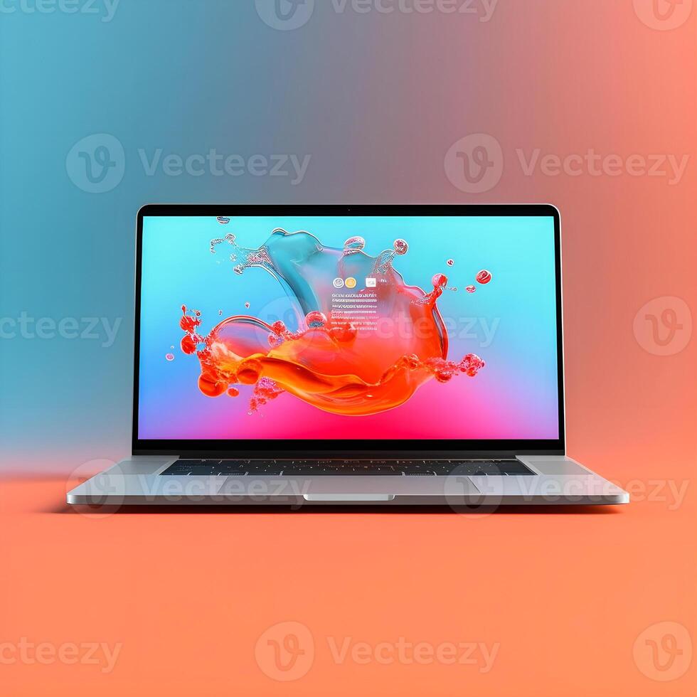 Sleek Laptop Mockup Trendy Background, High Quality and Realistic, Perfect for Marketing photo