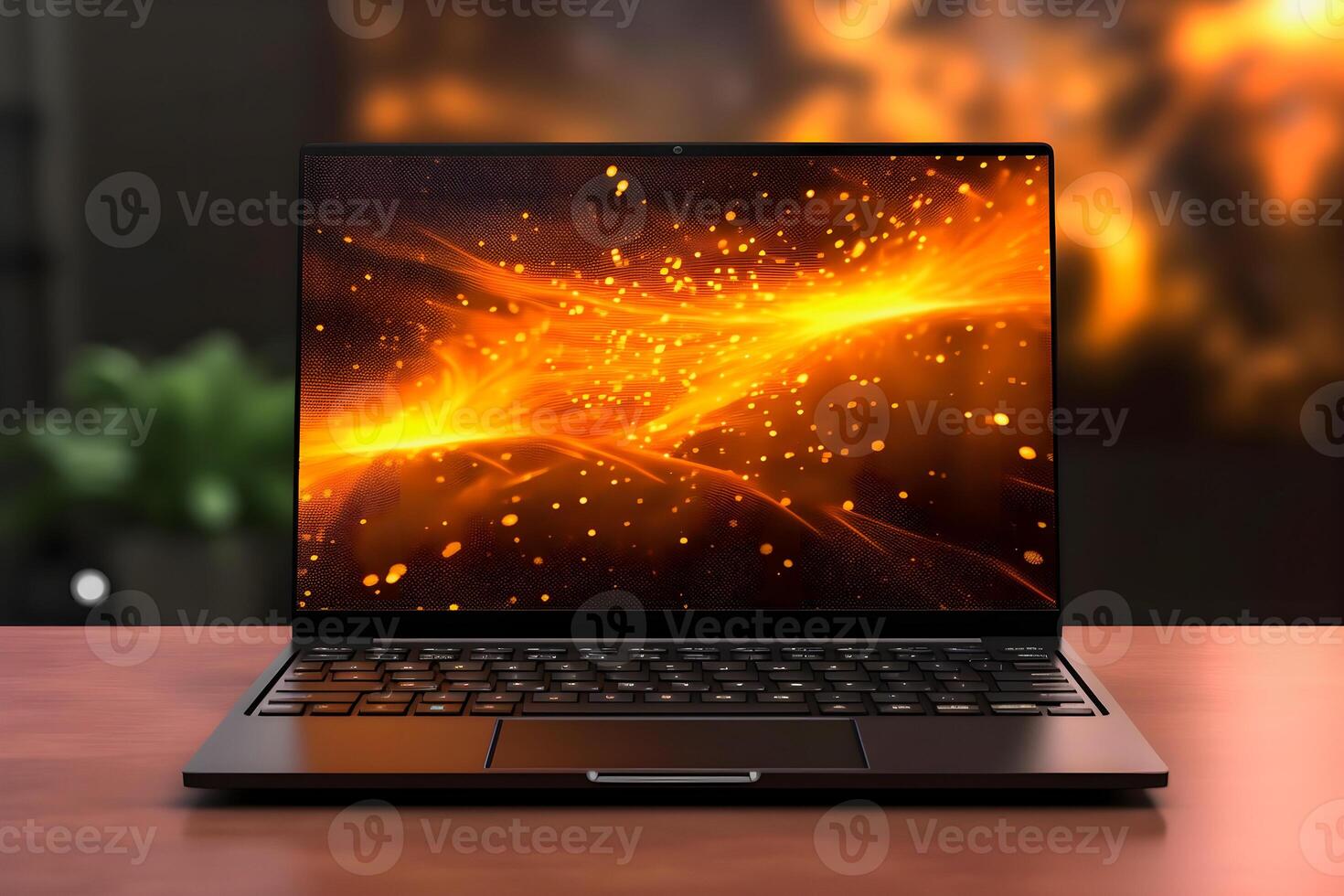 Sleek Laptop Mockup Trendy Background, High Quality and Realistic, Perfect for Marketing photo