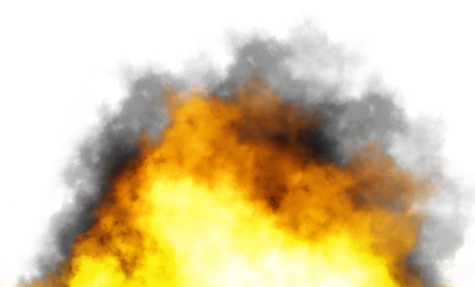 Explosion fire with black smoke isolated on transparent background