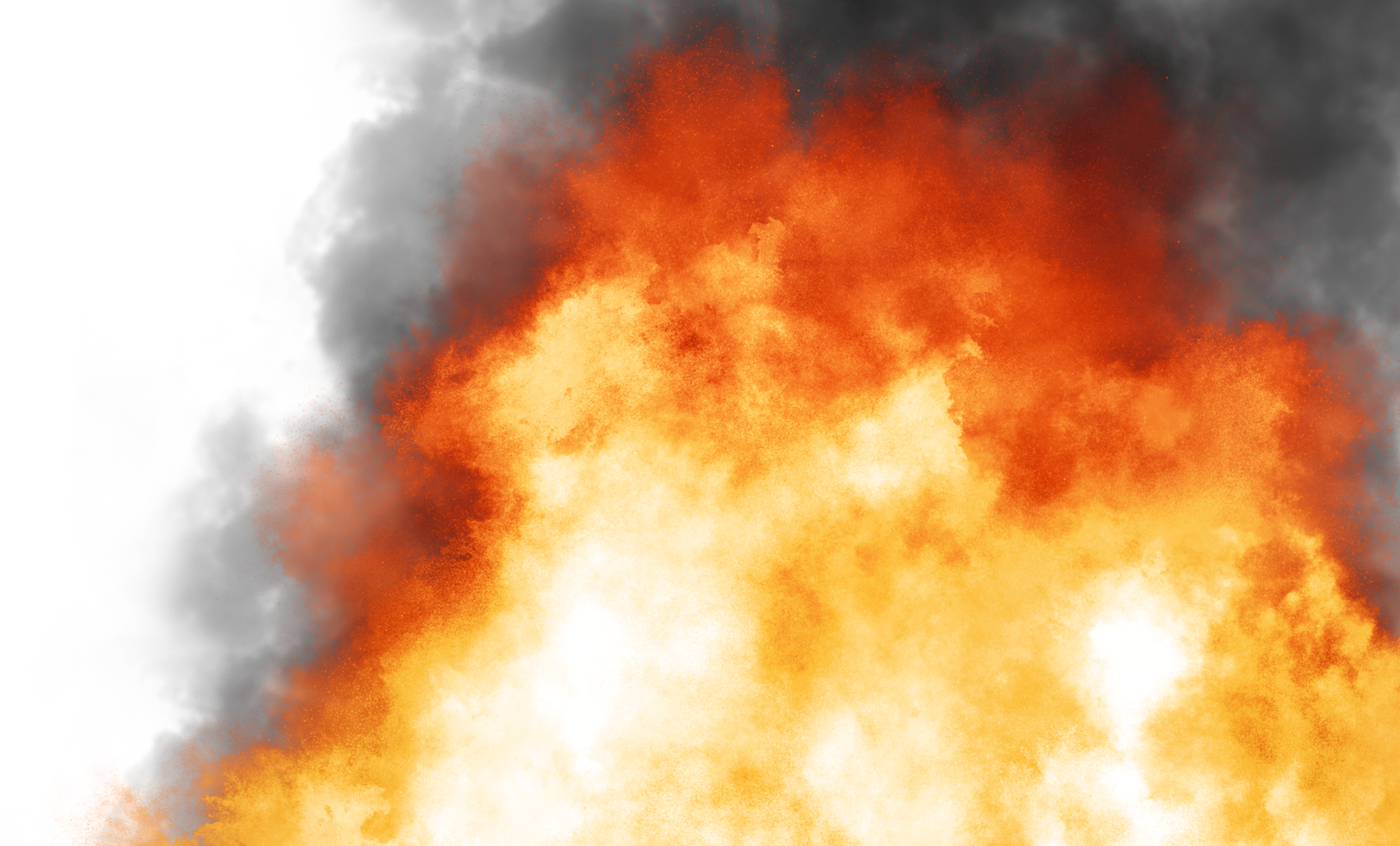 Explosion fire with black smoke isolated on transparent background