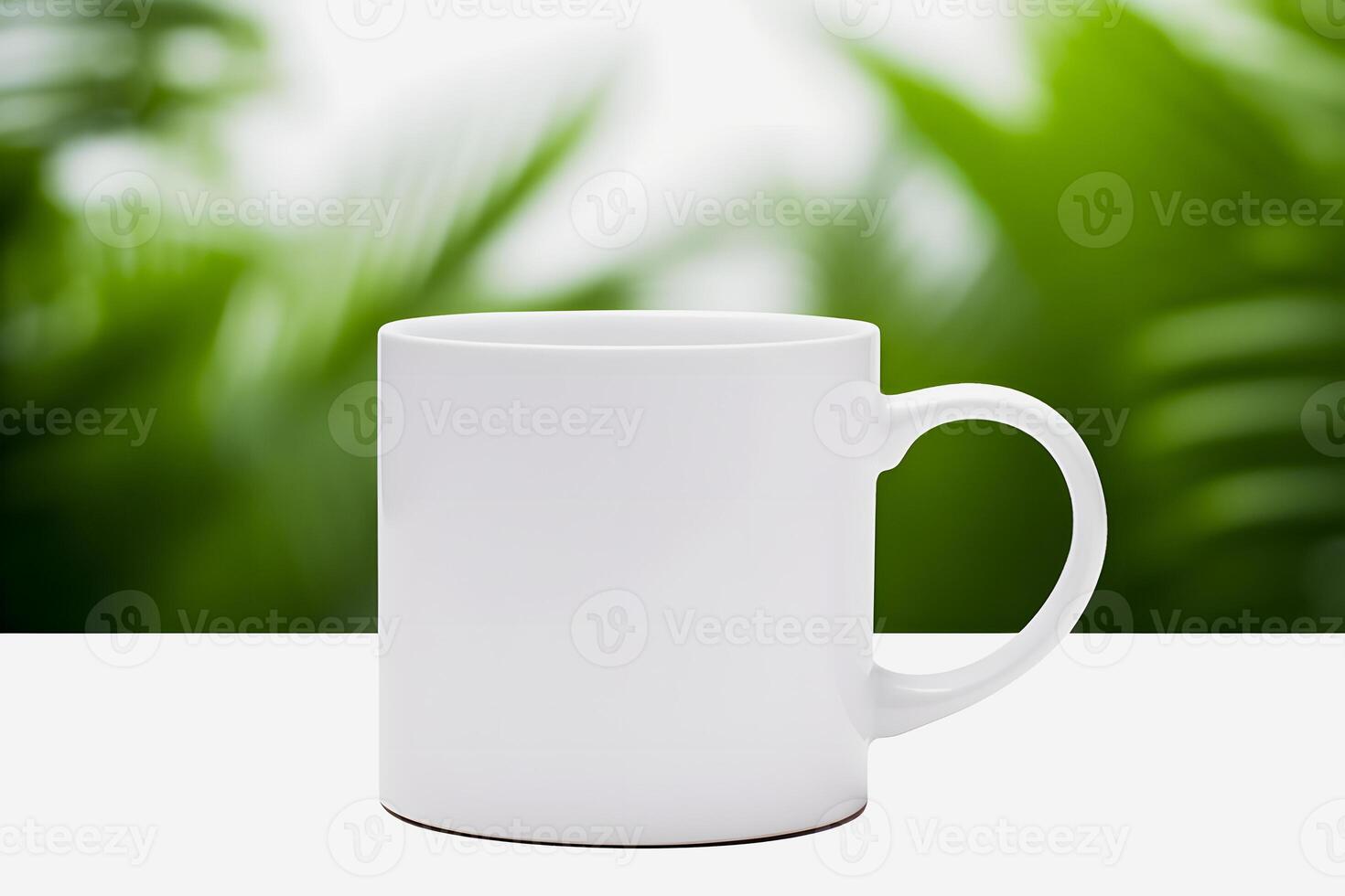 Minimalist White Mug Mockup Clean Desk with Clear Background photo