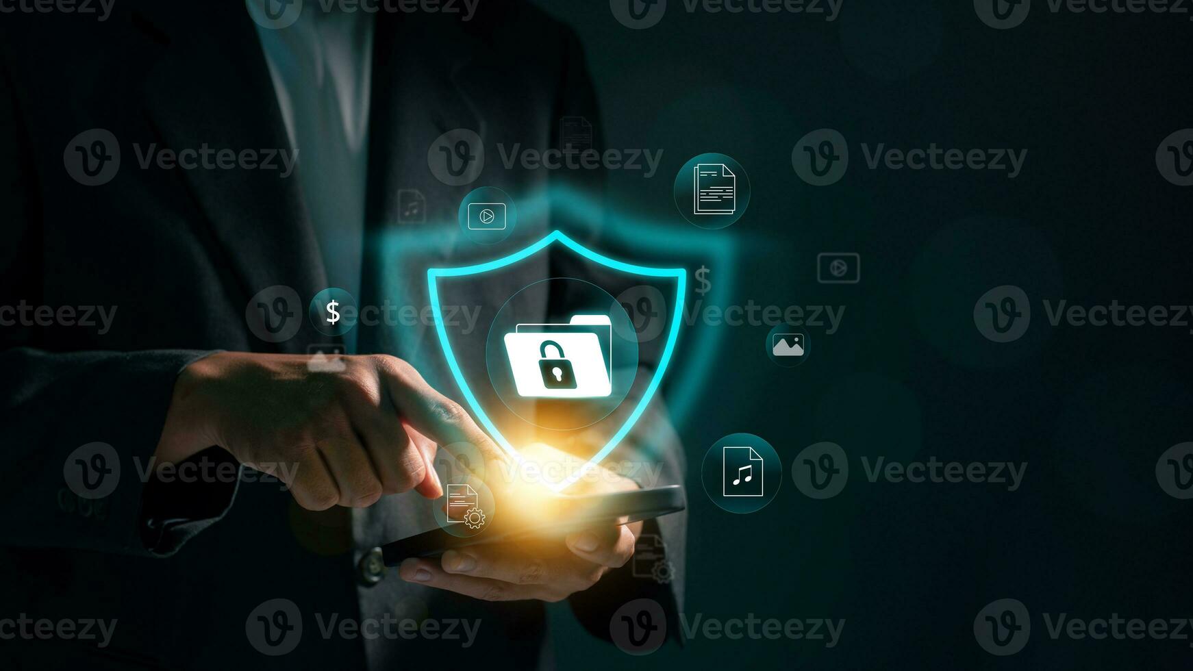 Online Security and Privacy Shield, Safeguarding Financial Transactions and Personal Information. Defending Business and Personal Data from Cyber Threats,  Shielding Technology Concept. photo