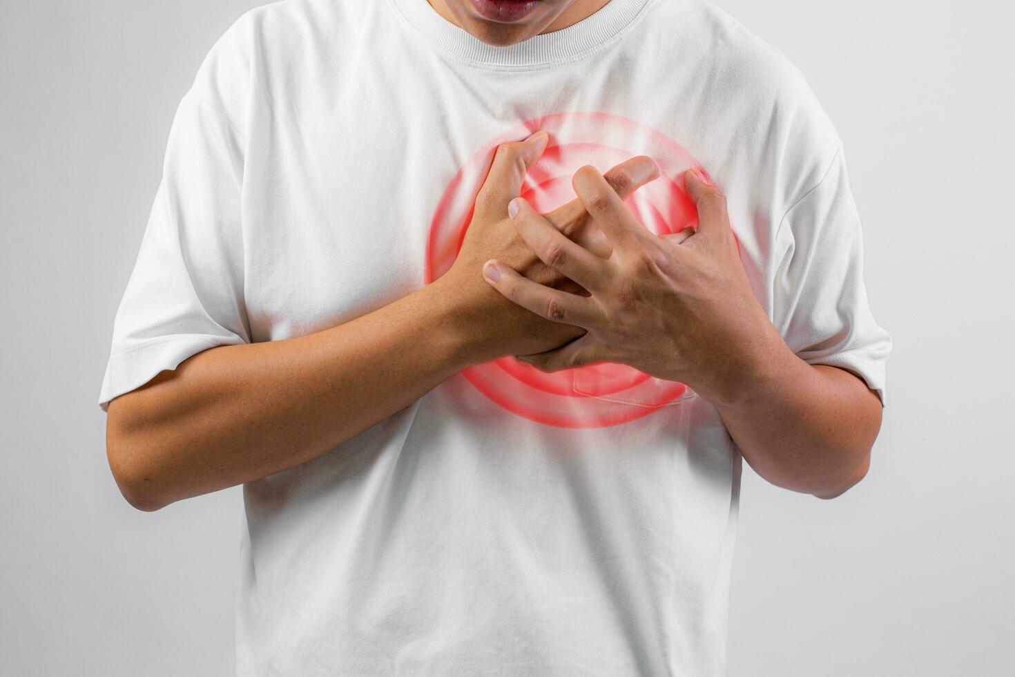 Medical Crisis Diagnosis and Treatment of Acute Heart Attack or painful cramps Symptoms in Adult Males, Healthcare Concept. photo
