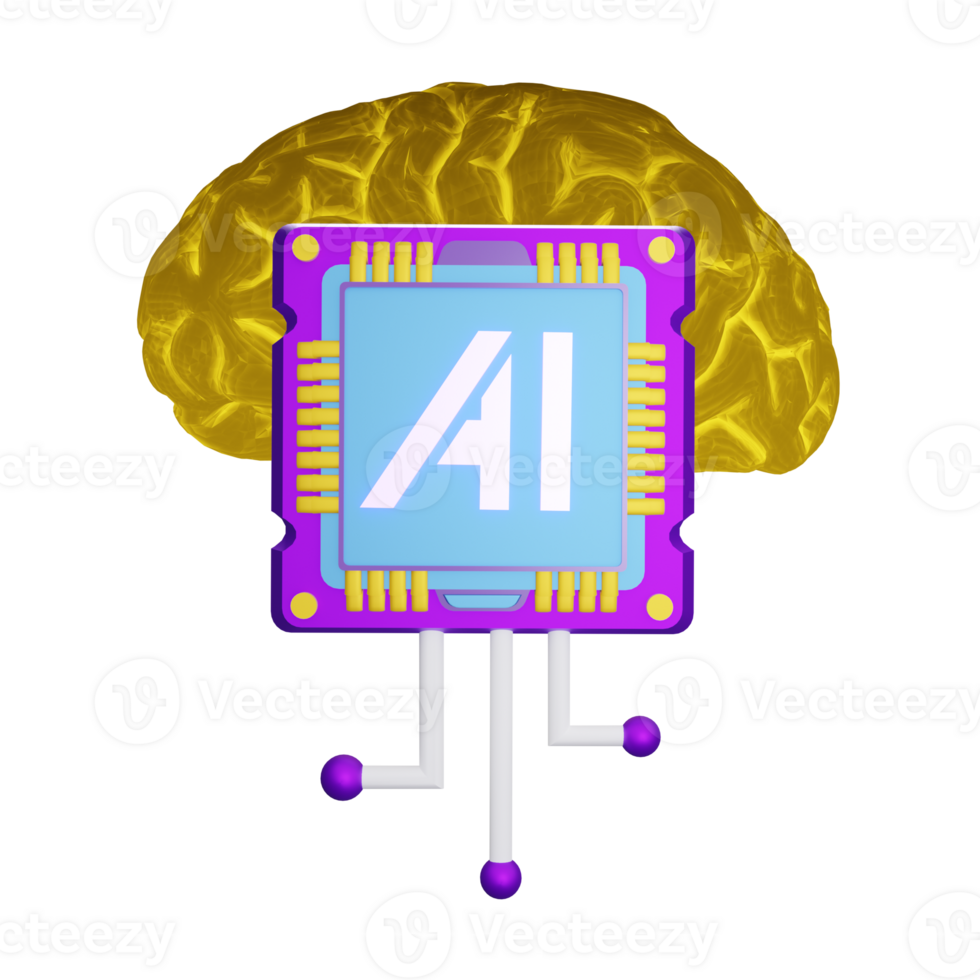 Brain circuit 3d render AI robot icon png