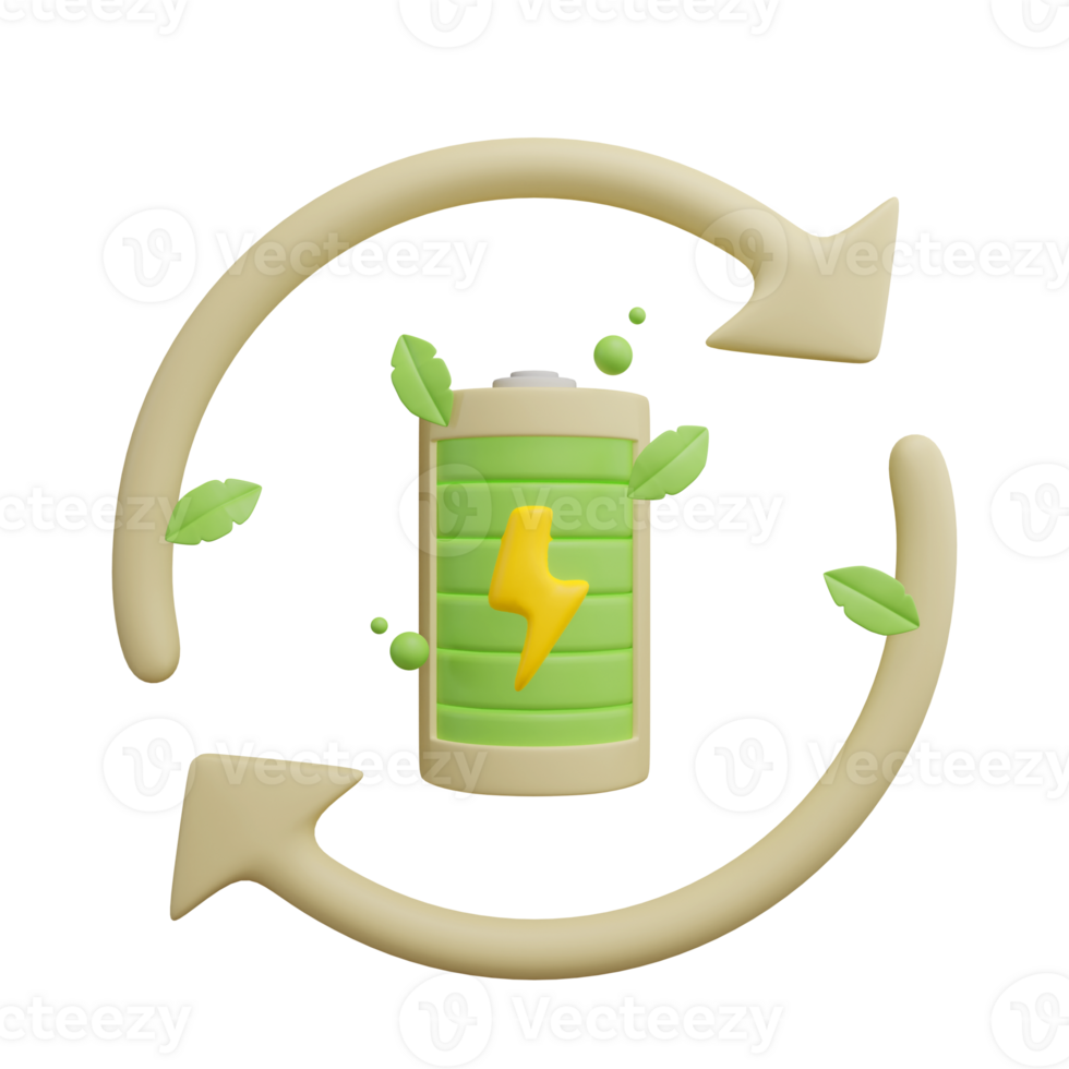 Renewable energy rechargeable battery 3d green energy icon png