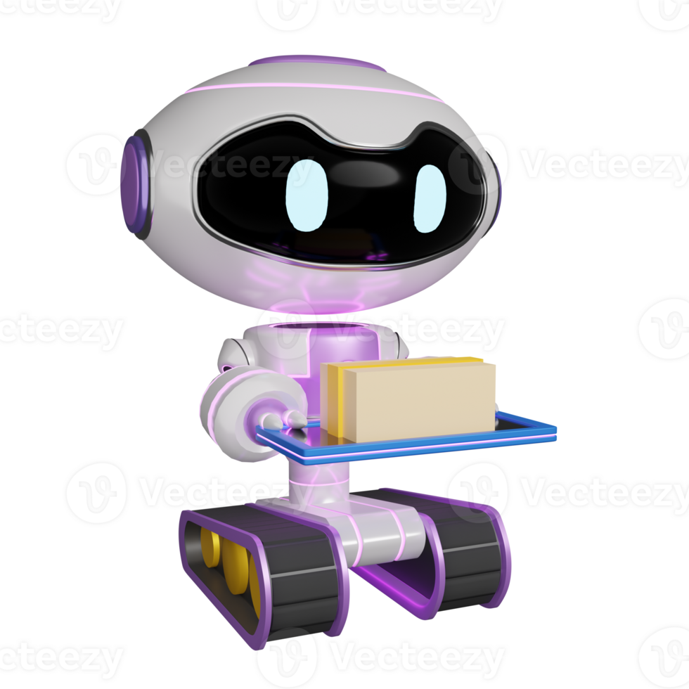 Robot automation delivery package 3d render AI robot illustration png