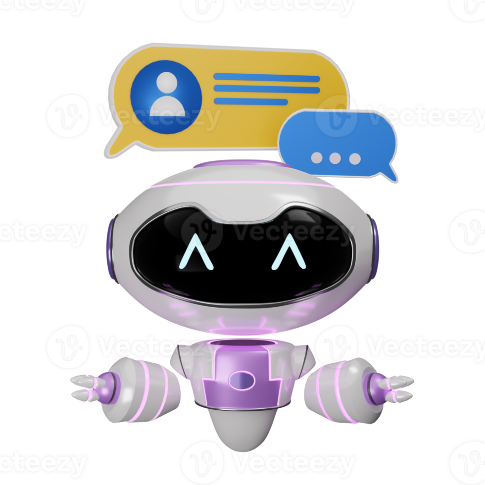 Virtual assistant chat conversation with 3d render AI robot icon png