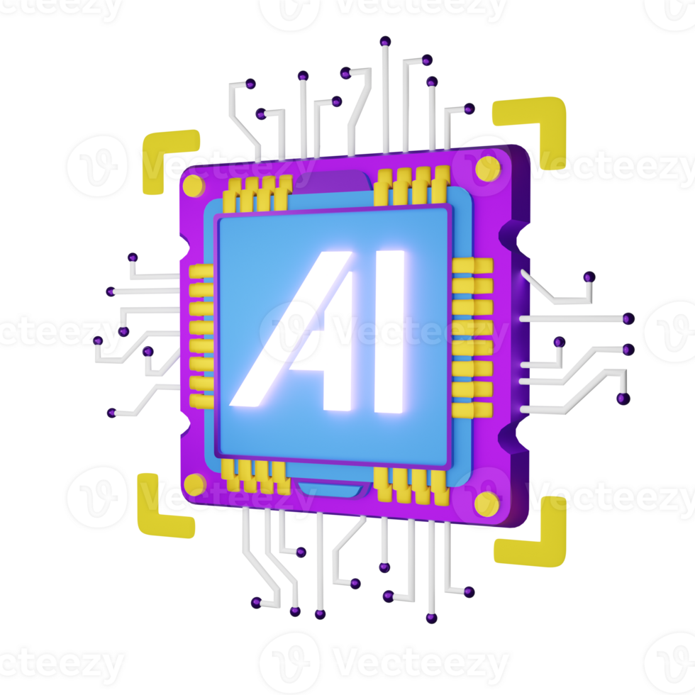 AI processor chip circuit 3d render AI robot icon png