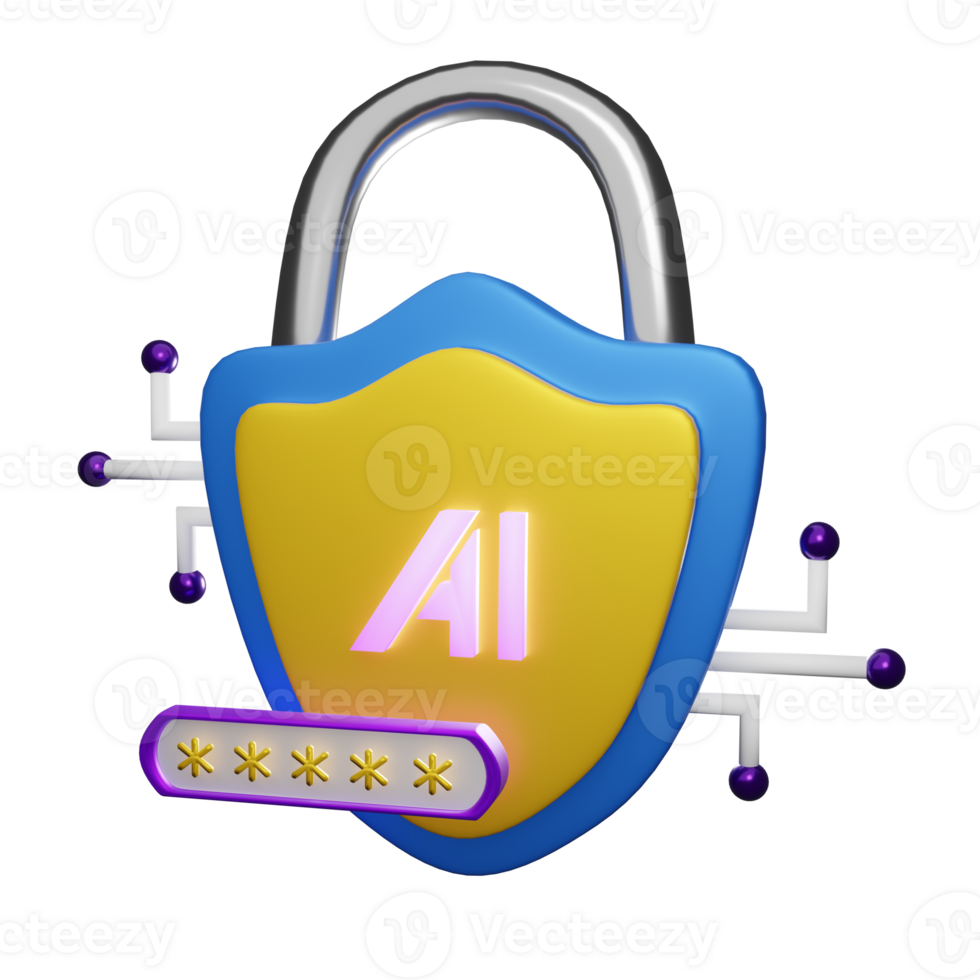 Cyber security 3d render AI robot icon png