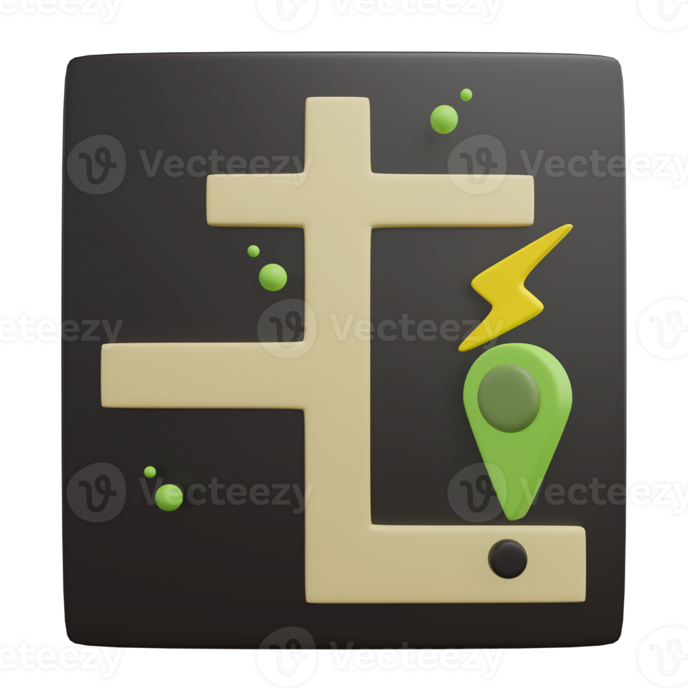 Battery charging station location 3d green energy icon png