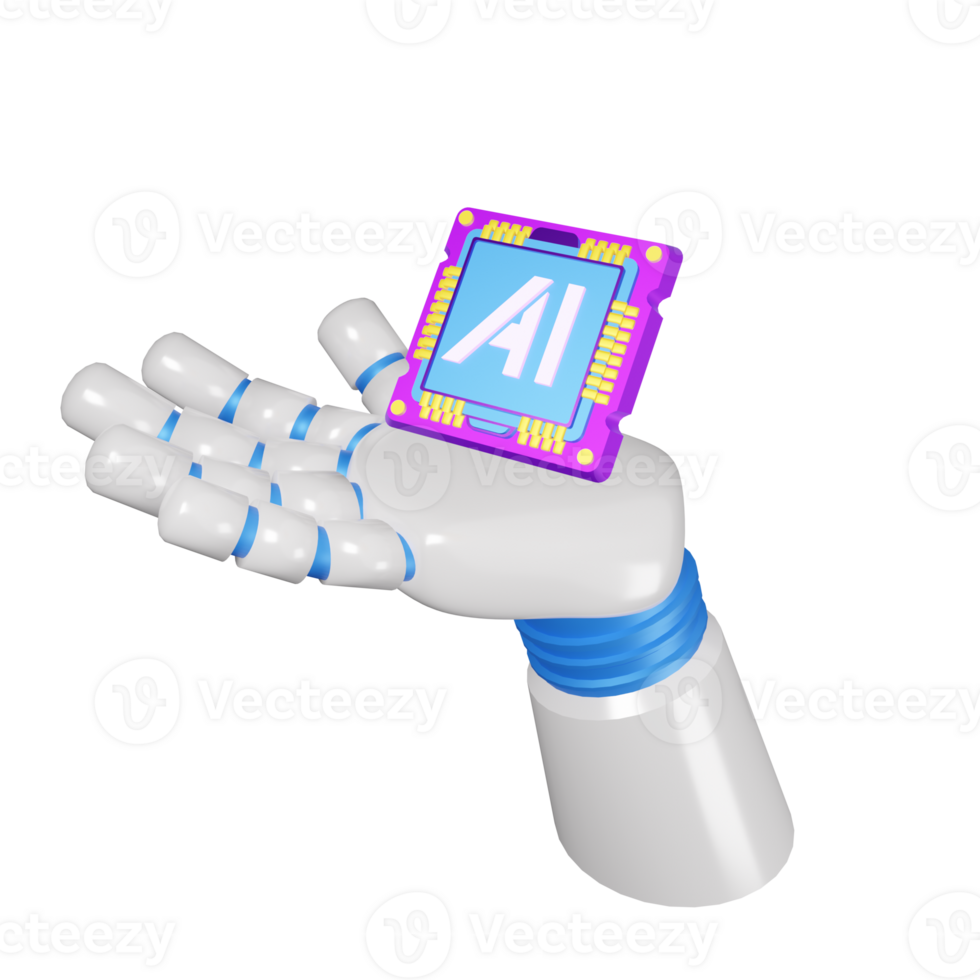 AI computer chip in hand 3d render AI robot illustration png