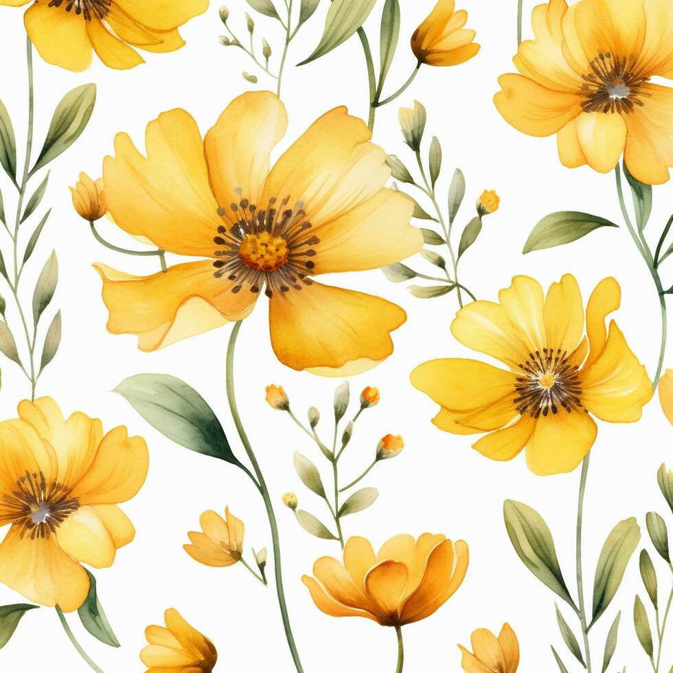a seamless pattern with yellow flowers and leaves photo