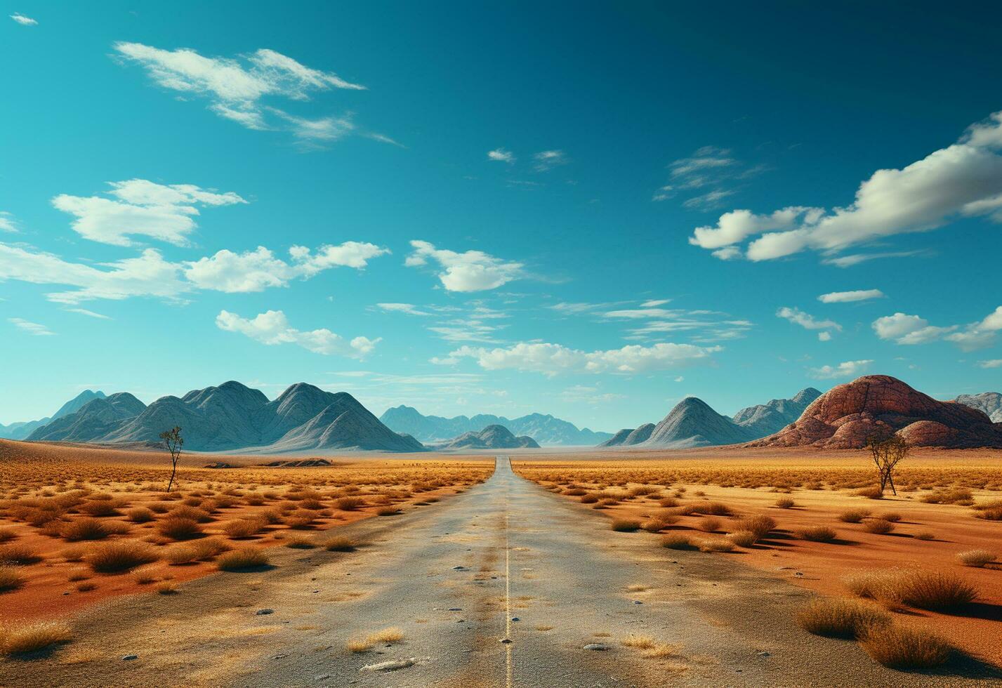 Photo Road Clear Sky Desert Mountains Landscape realistic image, ultra