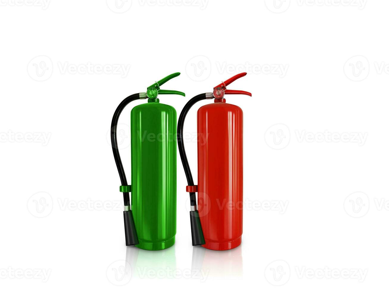 green and red fire extinguishers isolated on white background photo
