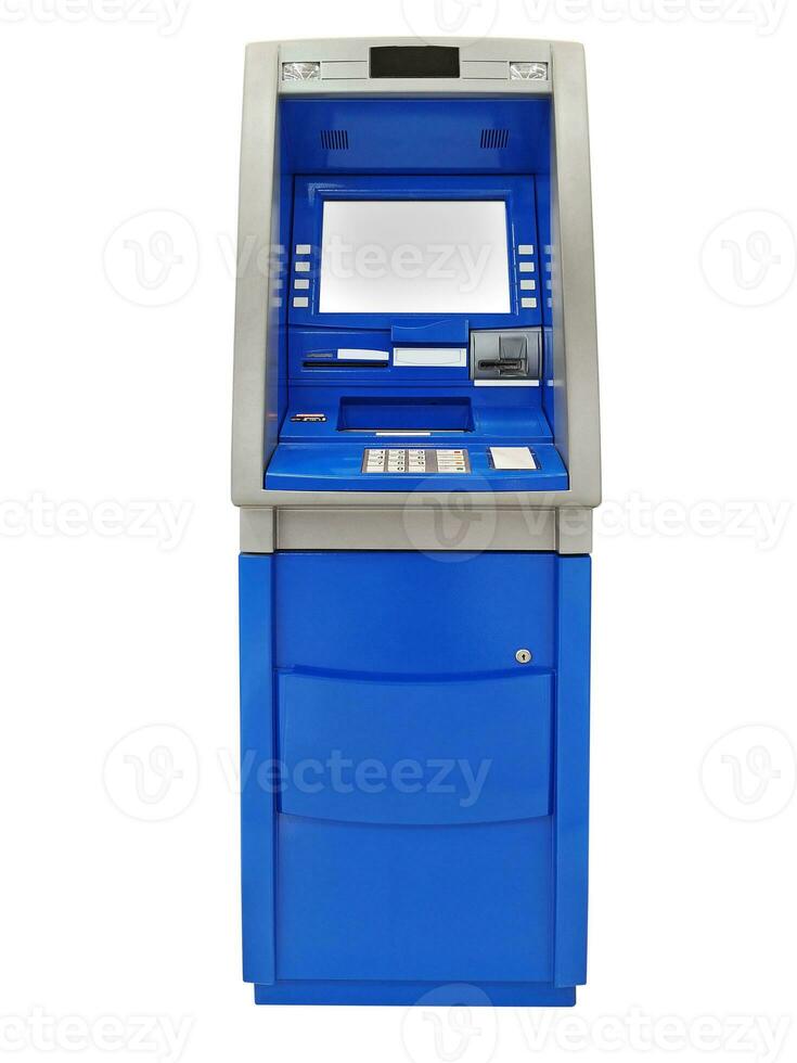 ATM. Blank white screen for text. photo