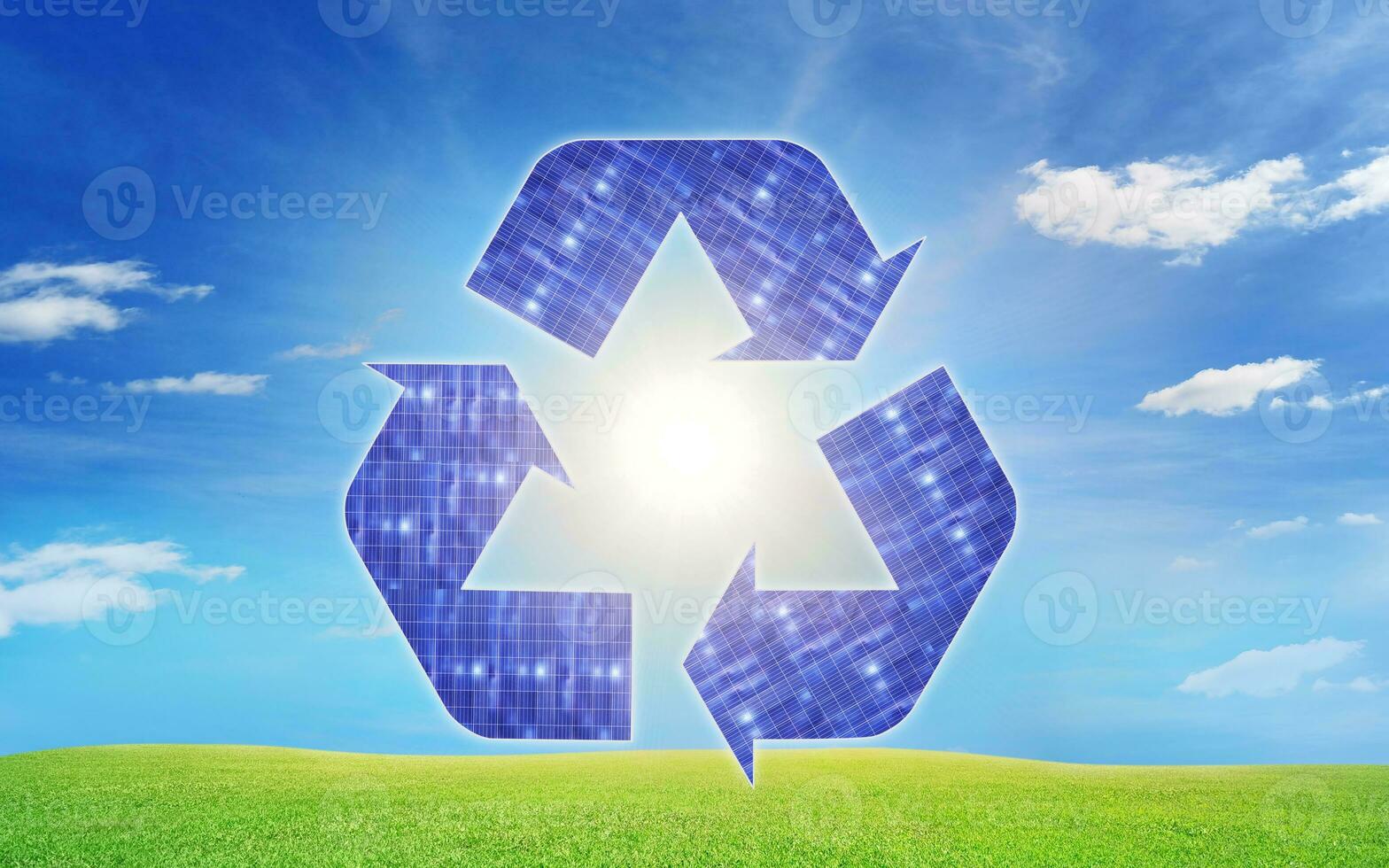 Solar power generation system from solar panels Clean technology for a better future from the point of view of energy recycling photo