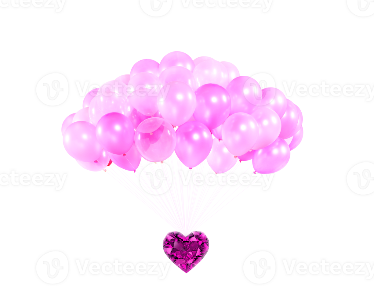 roze hartvormig diamanten en roze ballonnen valentijnsdag dag concept PNG transparant