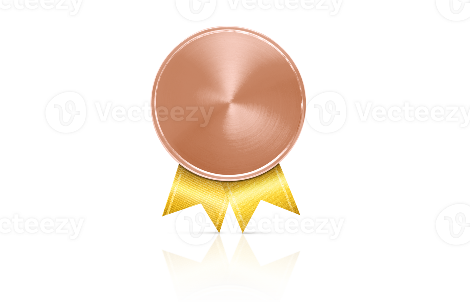 Bronze medal with golden ribbon. Soft shadow. Isolated  PNG transparent