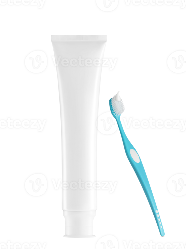 Toothbrush with toothpaste on brush and empty toothpaste tube PNG transparent