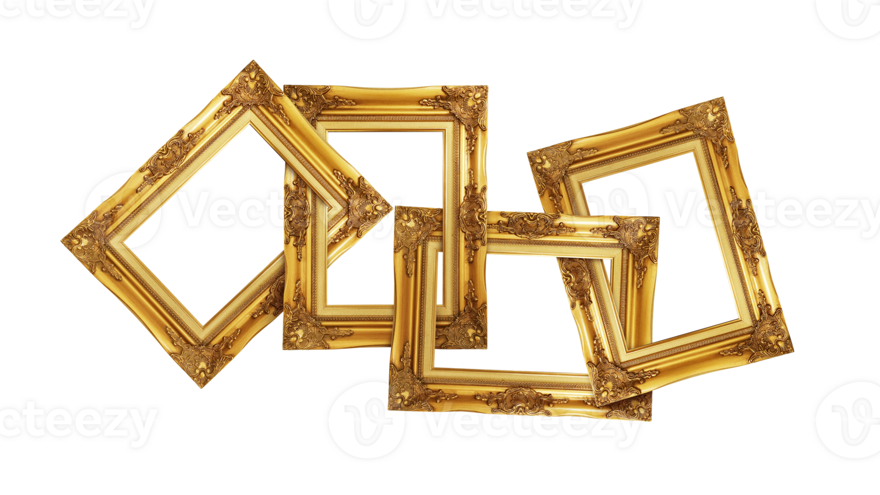 Four old wooden frames  PNG transparent