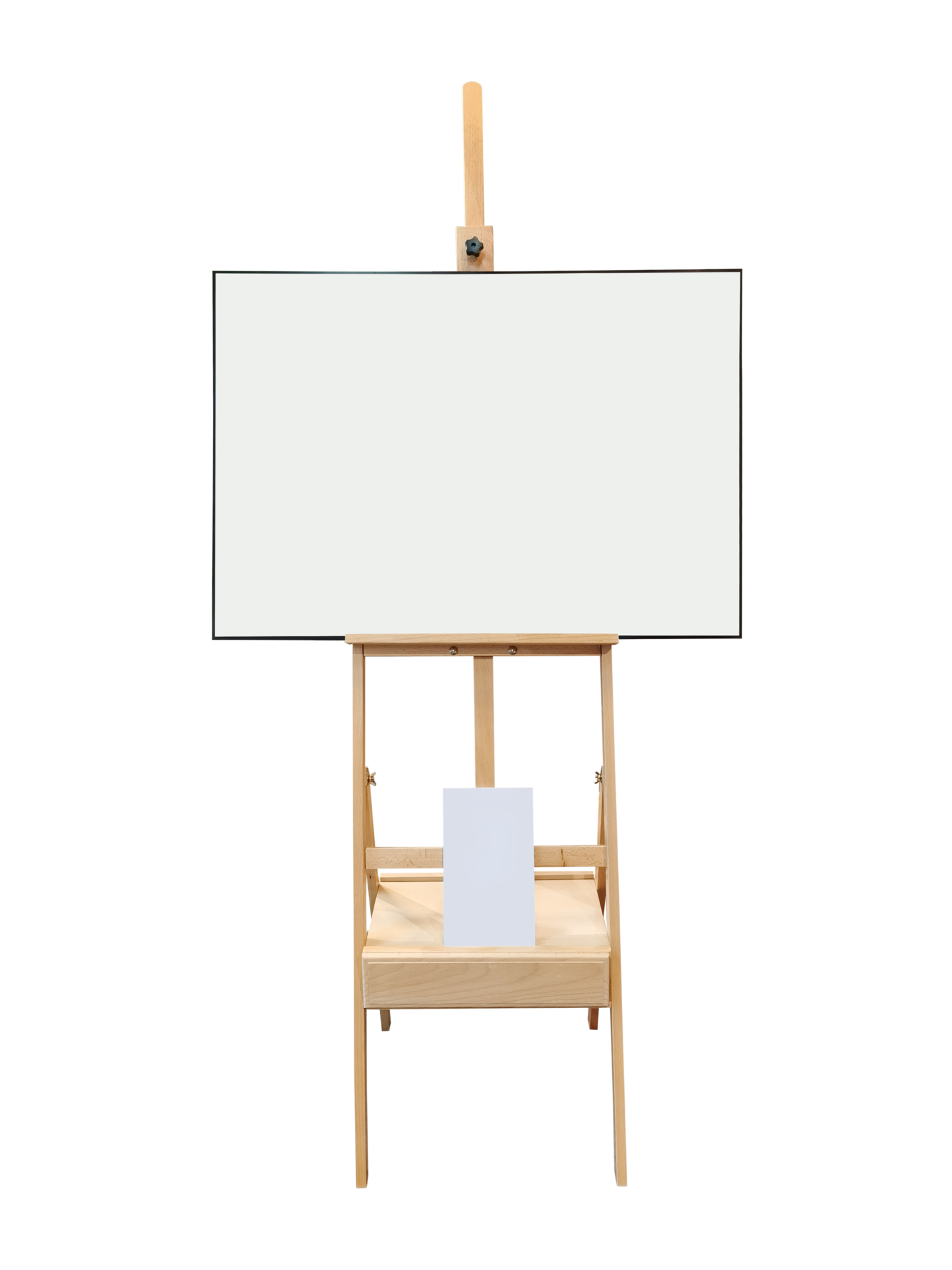 Wooden easel or white canvas drawing board Easel with a horizontal sheet of paper. blank art
