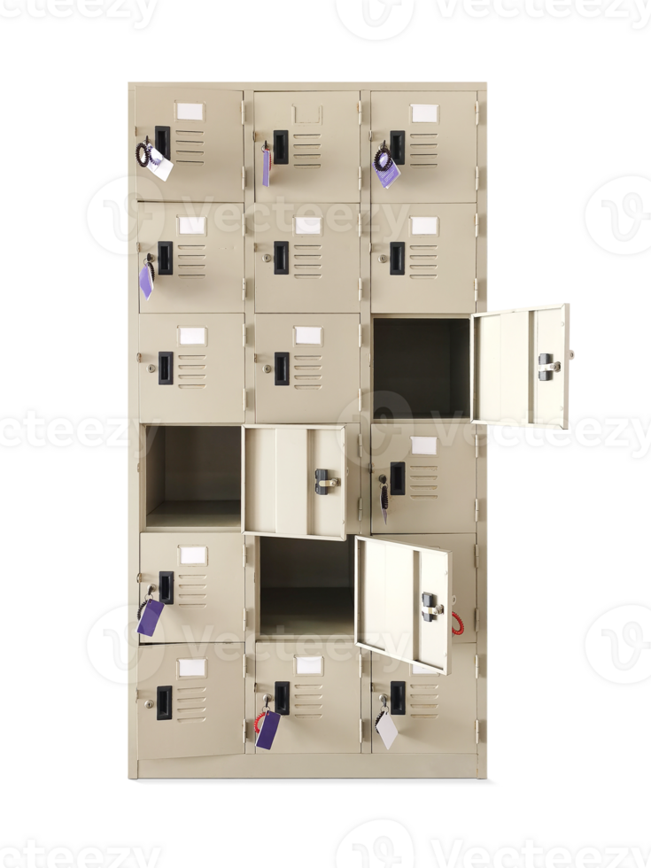 Locker for storing 6 shelves with open lids and lids. isolated  PNG transparent