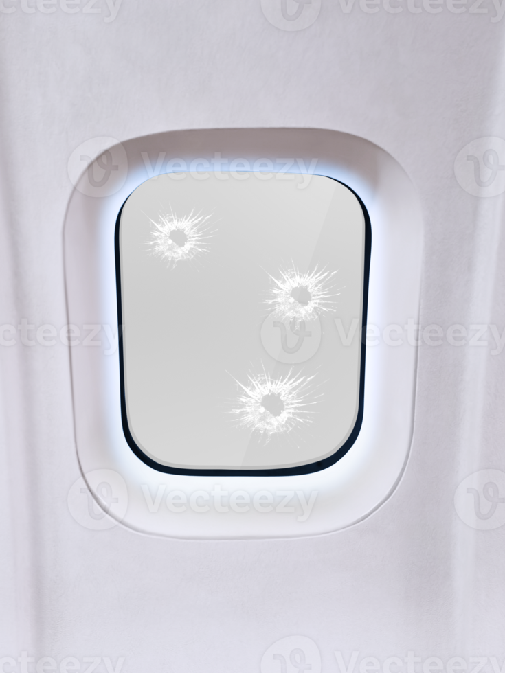 vliegtuig venster met kogel gaten, PNG transparant