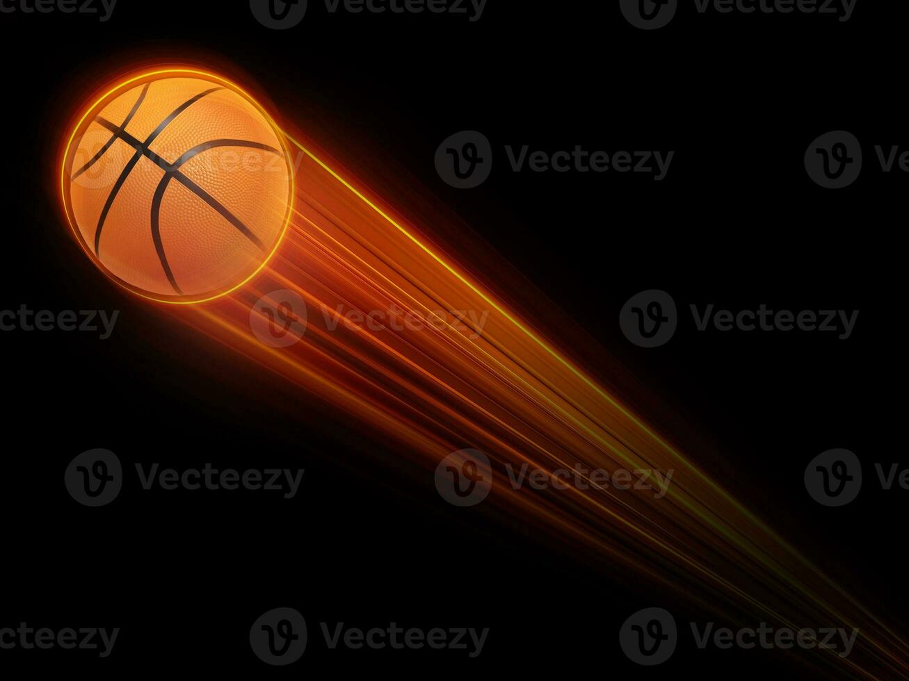 basketball flying with fast magic effect in futuristic hi-tech black background photo