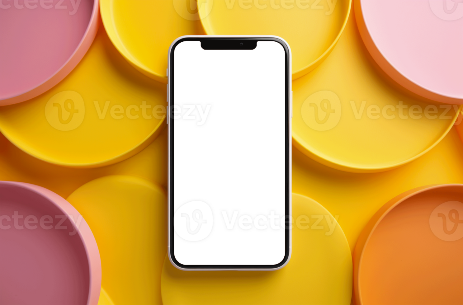 Smartphone with blank screen on colorful circle background png