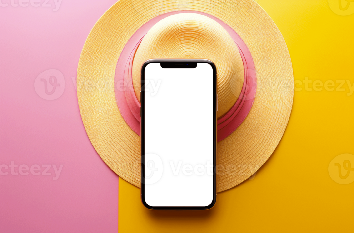 Smartphone with blank screen on colorful circle background. png