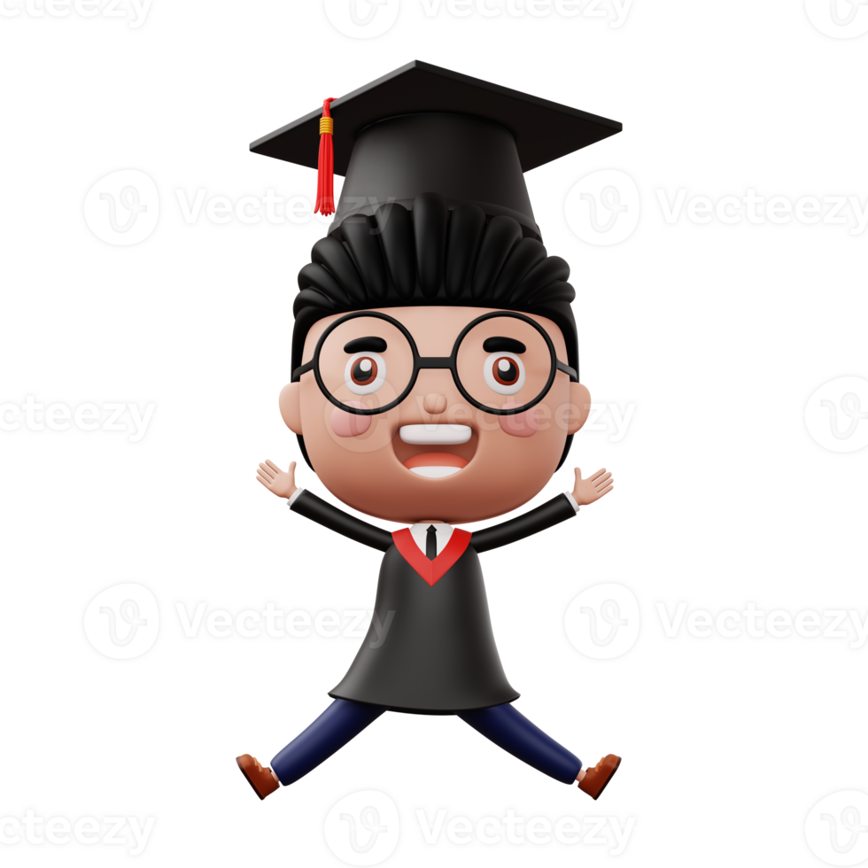 Happy graduation child, kid celebrating graduation, 3d rendering png