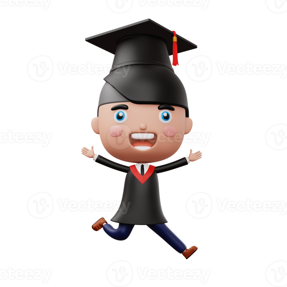 Happy graduation child, kid celebrating graduation, 3d rendering png