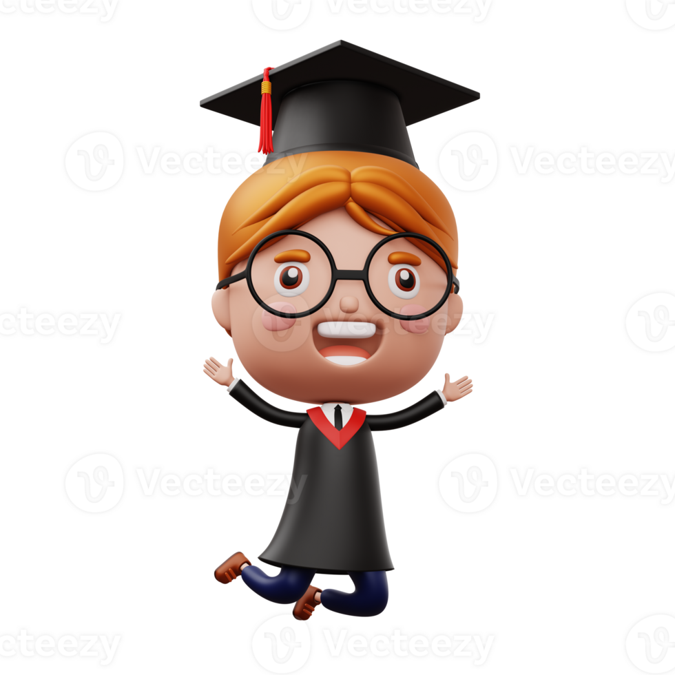 Happy graduation child, kid celebrating graduation, 3d rendering png