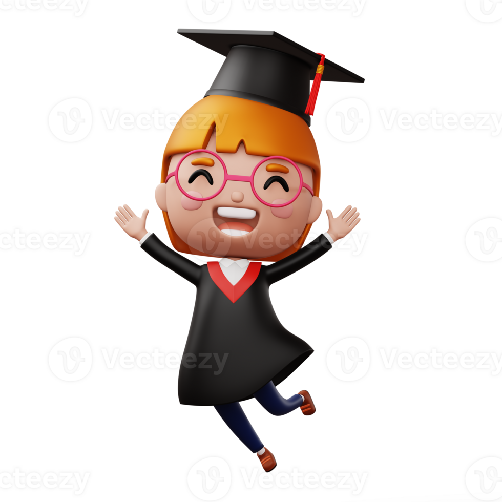 Happy graduation child, kid celebrating graduation, 3d rendering png