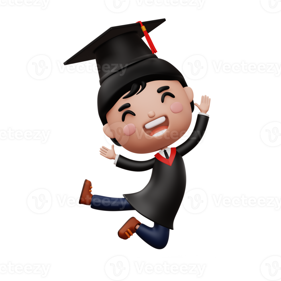 Happy graduation child, kid celebrating graduation, 3d rendering png