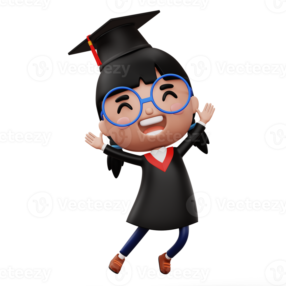 Happy graduation child, kid celebrating graduation, 3d rendering png