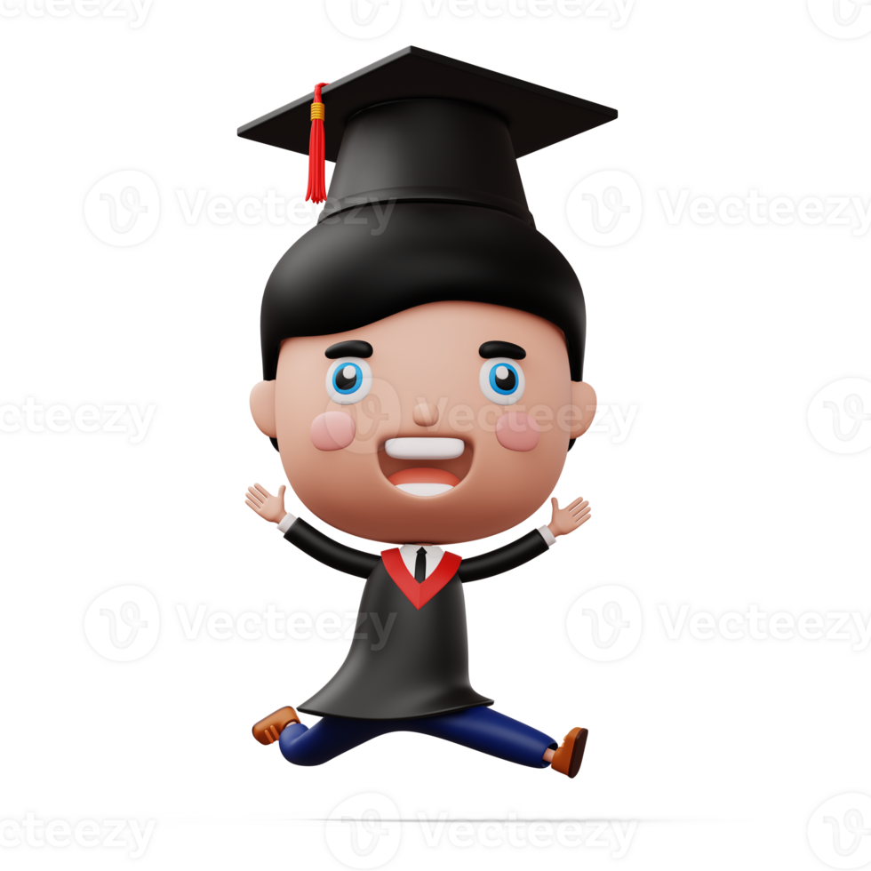 Happy graduation child, kid celebrating graduation, 3d rendering png