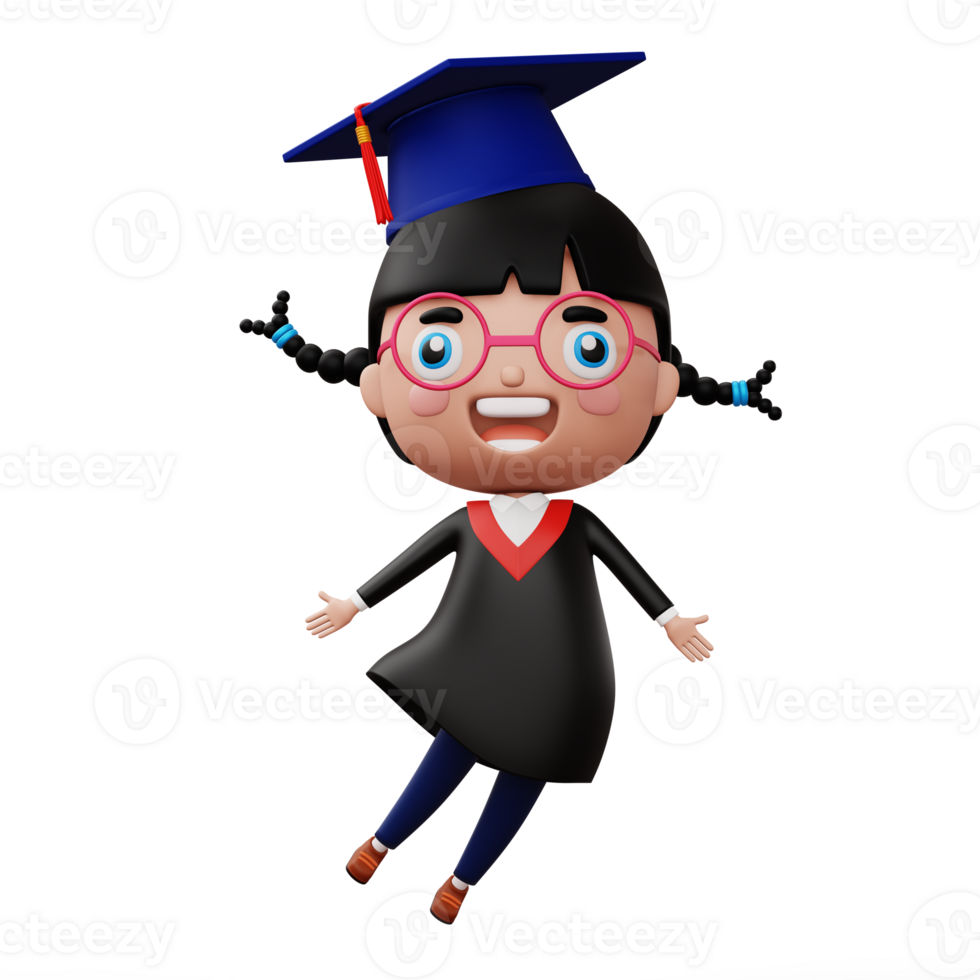 Happy graduation child, kid celebrating graduation, 3d rendering png