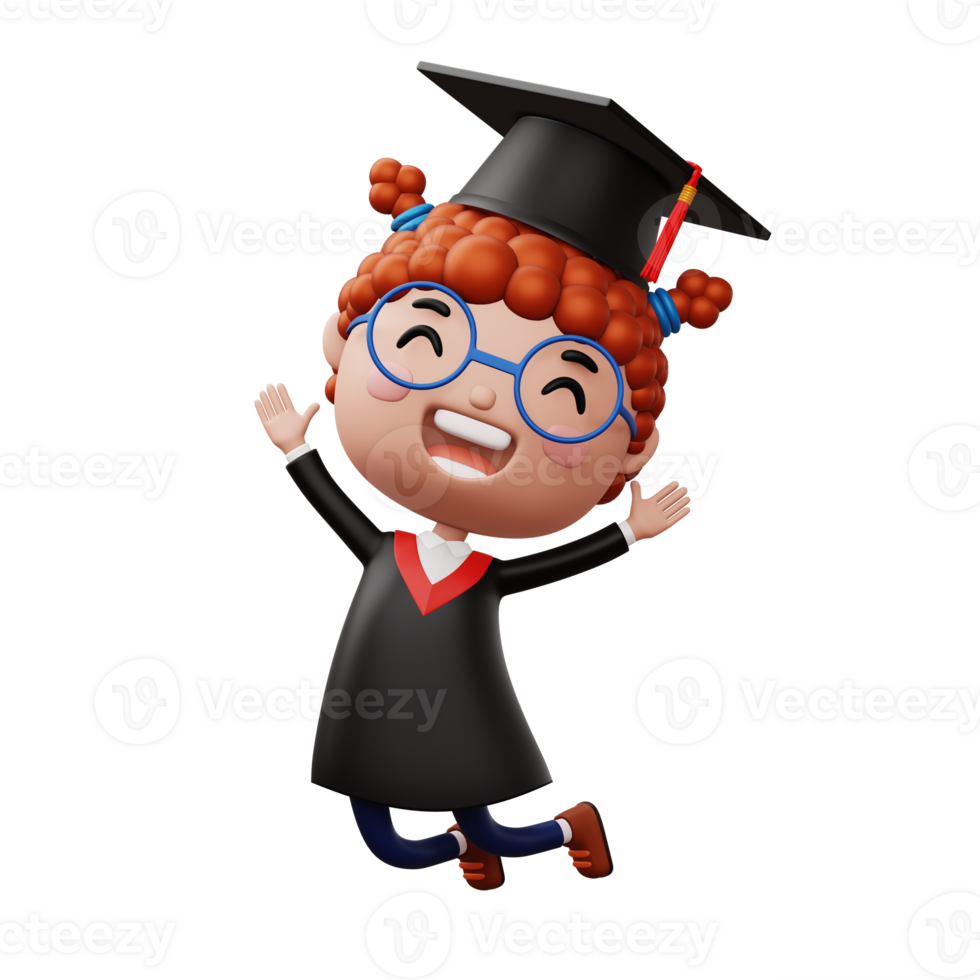 Happy graduation child, kid celebrating graduation, 3d rendering png