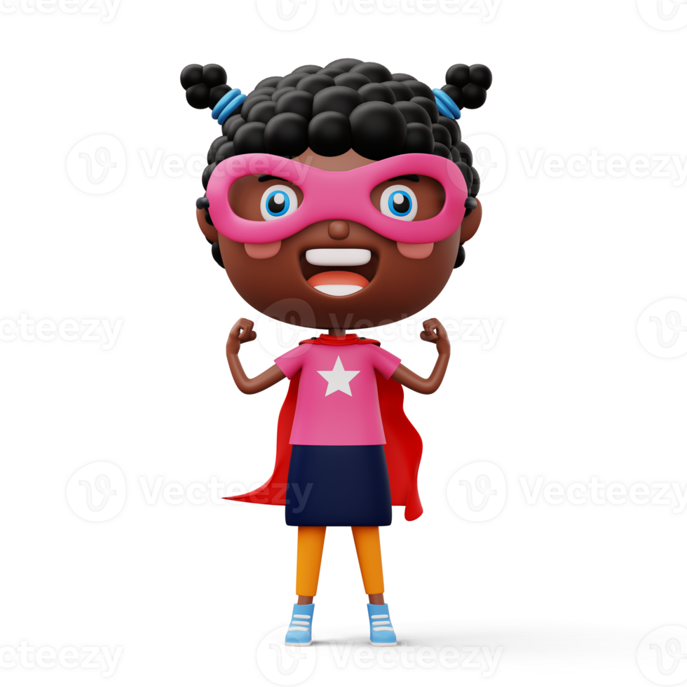 Funny little power superhero child in a hero clothes, hero kid concept, 3d rendering png