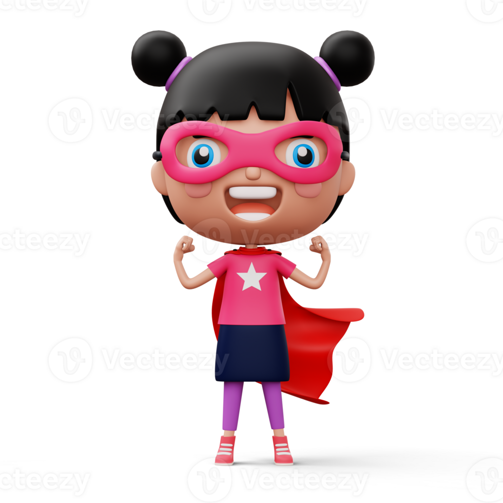 Funny little power superhero child in a hero clothes, hero kid concept, 3d rendering png