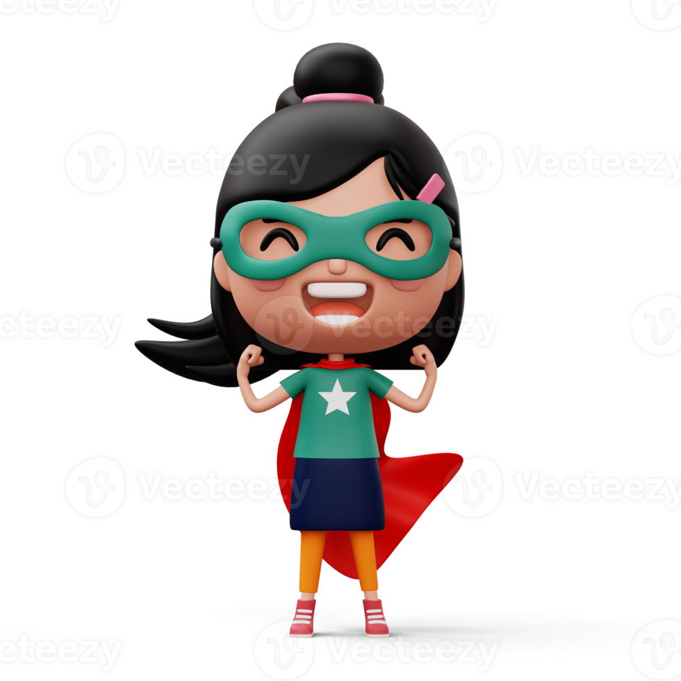 Funny little power superhero child in a hero clothes, hero kid concept, 3d rendering png