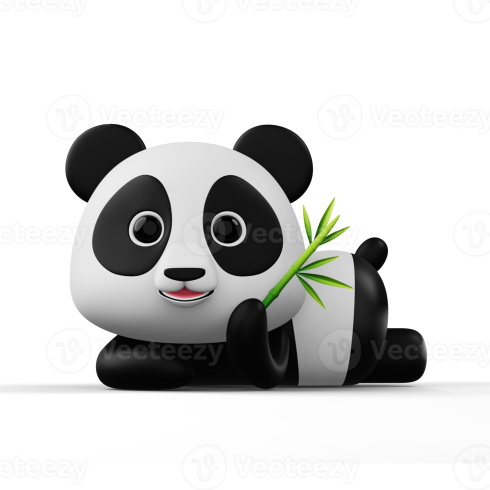 linda panda personaje con bambú, 3d representación png