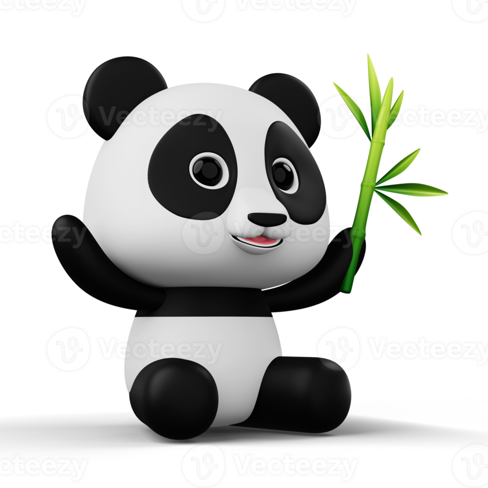 Cute panda character with bamboo, 3d rendering png
