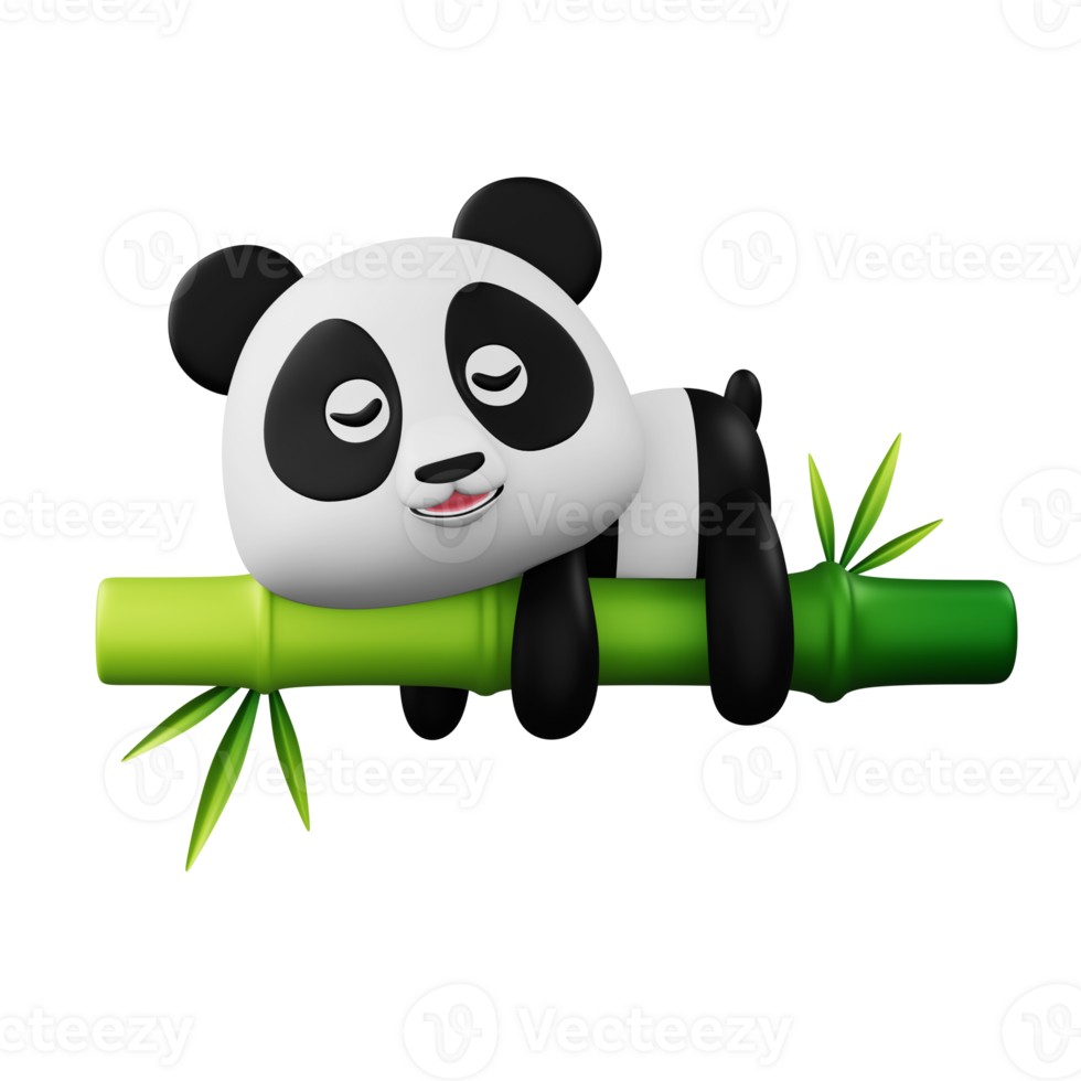 Cute panda character with bamboo, 3d rendering png