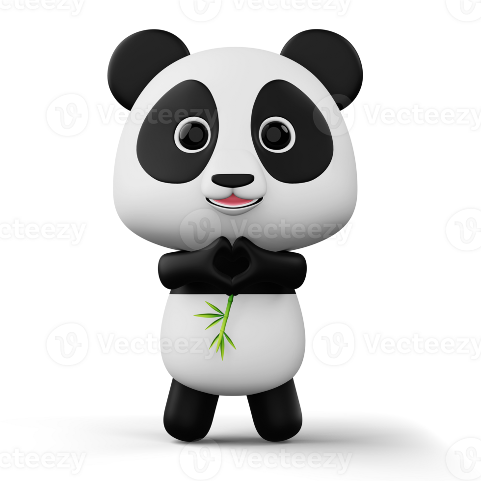Cute panda character with bamboo, 3d rendering png